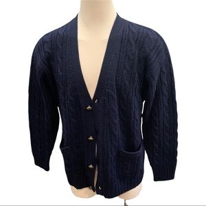 Brooks Brothers Navy Wool Cable Knit Cardigan size Large